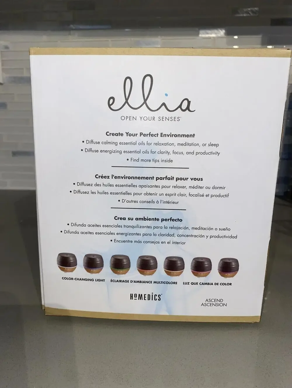 Ellia Ascend Ultrasonic Aroma Diffuser, by HOMEDICS New (WHB3)